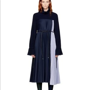 Navy Asymmetrical Turtleneck LongSleeve Knit Dress